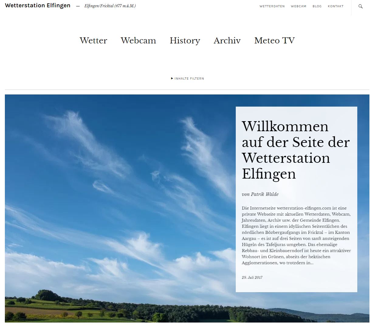 Webseite Design Wetterstation Elfingen Fricktal Aargau Schweiz